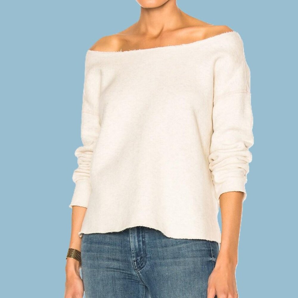 MOTHER Off-Shoulder Cream Knit Sweatshirt